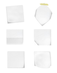 collection of various white note papers on white background