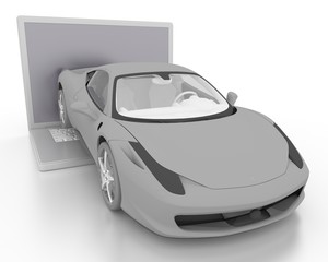 a laptop and a car in 3-d visualization