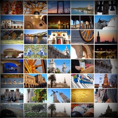 COLLAGE O MOSAICO DE LA CIUDAD DE SEVILLA.