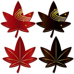 和風　もみじ漆器セット　（黒・朱・金箔模様あり）