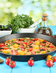 colorful composition of delicious pizza, vegetables and spices