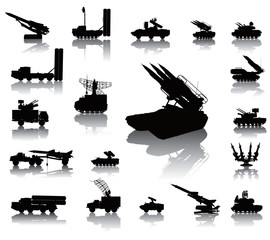 Anti-air warfare detailed silhouettes set