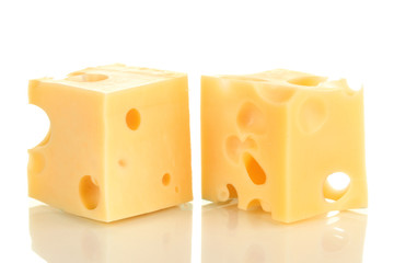 Cheese cubes isolated on white