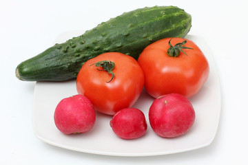 Cucumber and tomato on plate