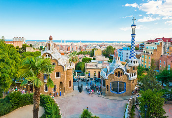 Park Guell in Barcelona, Spain. - obrazy, fototapety, plakaty
