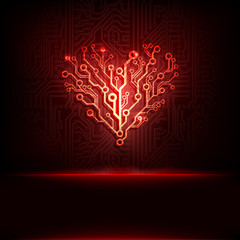 Vector circuit board background with heart.