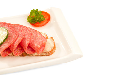 Bred with salami top view