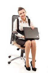 business woman cheerful working with laptop