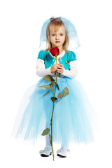 girl with rose isolated on white