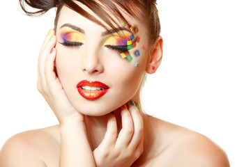 young attractive woman with beautiful art cube abstract make-up