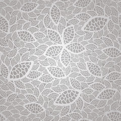 Seamless silver lace leaves wallpaper pattern