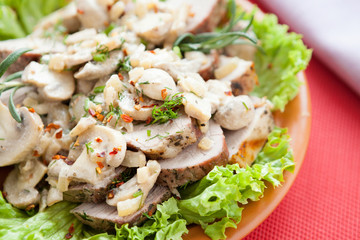 meat under mushroom sauce