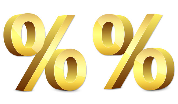 3D gold glossy percent sign, sale symbol