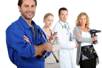 Fototapeta premium Mechanic, secretary, medic and hairdresser.