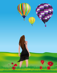 Girl Watching Hot-air Balloons