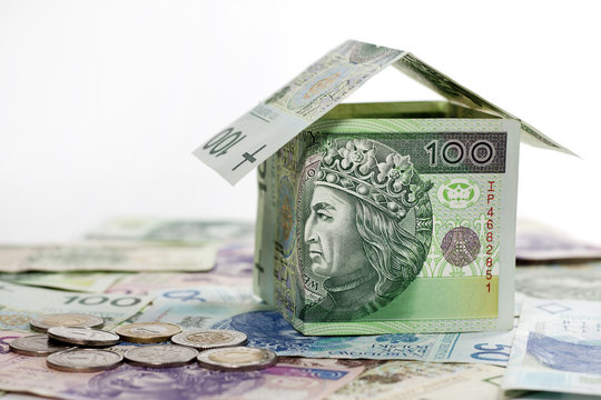 House made ​​of polish money credit and construction concept
