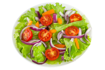 fresh salad on the white plate on white background