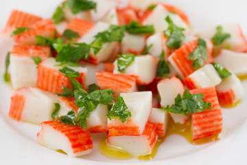salad with seafood with oil and parsley