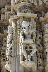 Fototapeta na wymiar Ancient Sun Temple in Ranakpur. Jain Temple Carving.