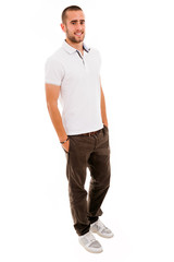 young casual man full body in a white background