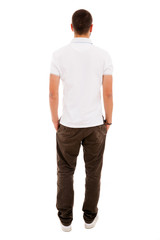 Young man from back, isolated on white
