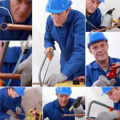 Montage of a plumber at work