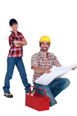 Laborers with a tool box