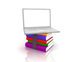 Professional Laptop with books and blank display