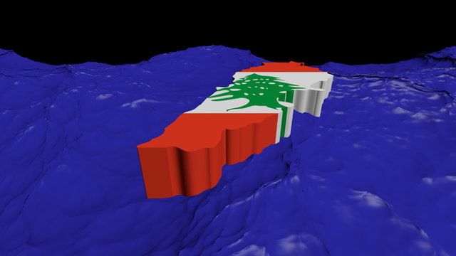 Lebanon map flag in abstract ocean animation