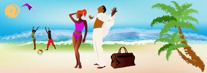 Obraz na płótnie Canvas Romantic travel on exotic tropical island.Summer family rest