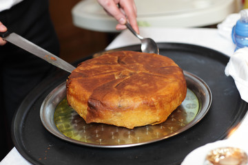 Chef cutting Khan Pilaf