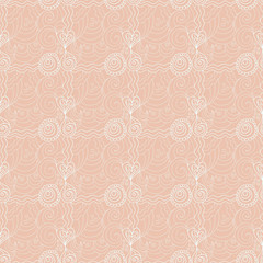Valentine seamless pattern with hand drawn flowers and waves