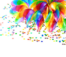 closeup of colorful garlands and confetti