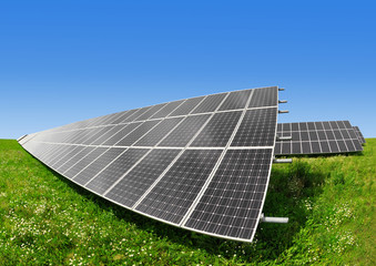 Solar energy panels against blue sky