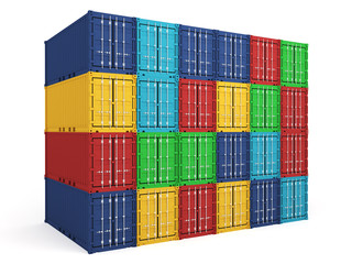 isolated warehouse colored cargo containers