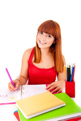 University girl holding a school bag and smiling