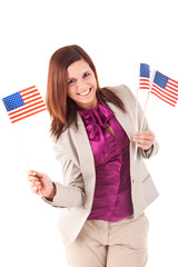 Beautiful woman holding american flag