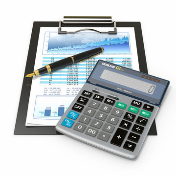 Financial concept. Stock chart, calculator and pen.