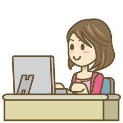 女性　イラスト　上半身　パソコン