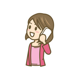 女性　イラスト　上半身　電話