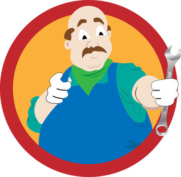 Vector illustration of a man with a wrench