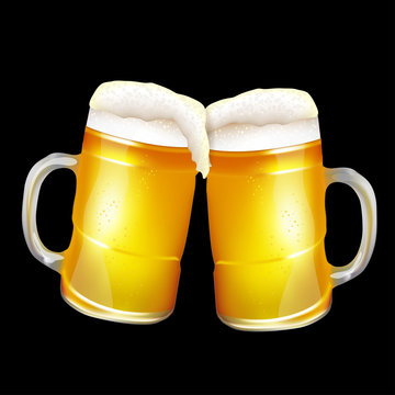 Two Beer Mugs In Black Background