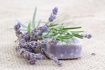 bar of natural soap with herbs