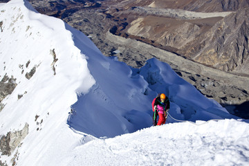 Climbing Island Peak (Imja Tse) in Nepal. Mount summit. - obrazy, fototapety, plakaty