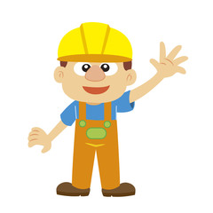 Vector illustration of a builder in yellow helmet
