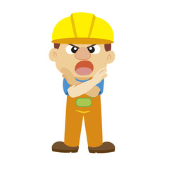 rejected gesture by a builder in yellow helmet