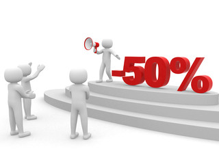 3d person standing next to the text -50%