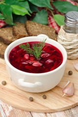 Ukrainian and russian national red borsch with herbs