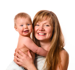 woman is holding her baby