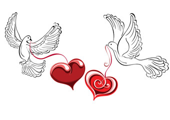 Two love birds with heart shaped